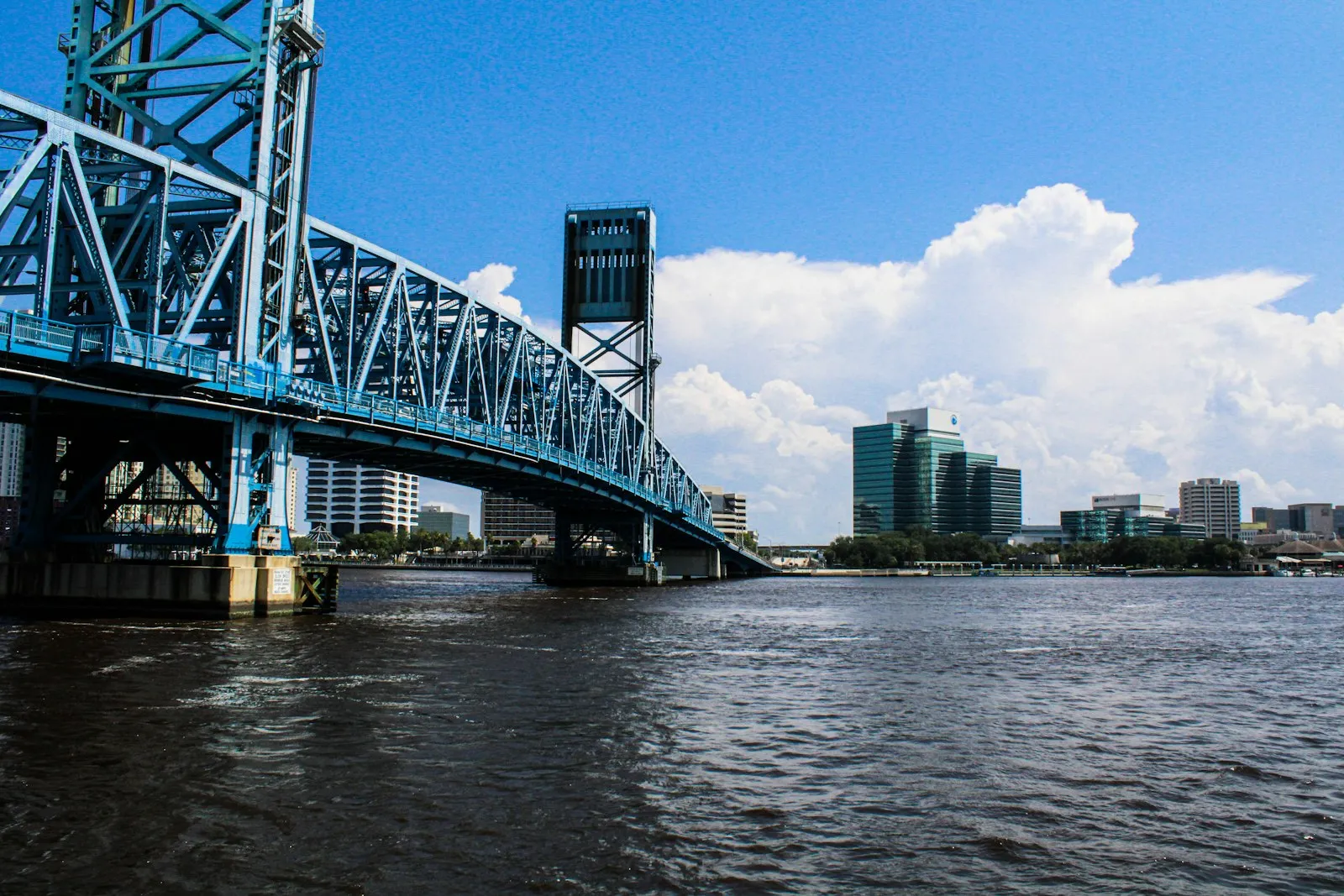 Jacksonville skyline along the St. Johns River at dusk